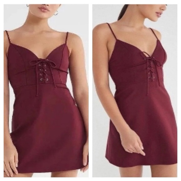 Urban Outfitters Dresses & Skirts - Urban Outfitters Ponte Lace Up Mini Dress in Burgundy